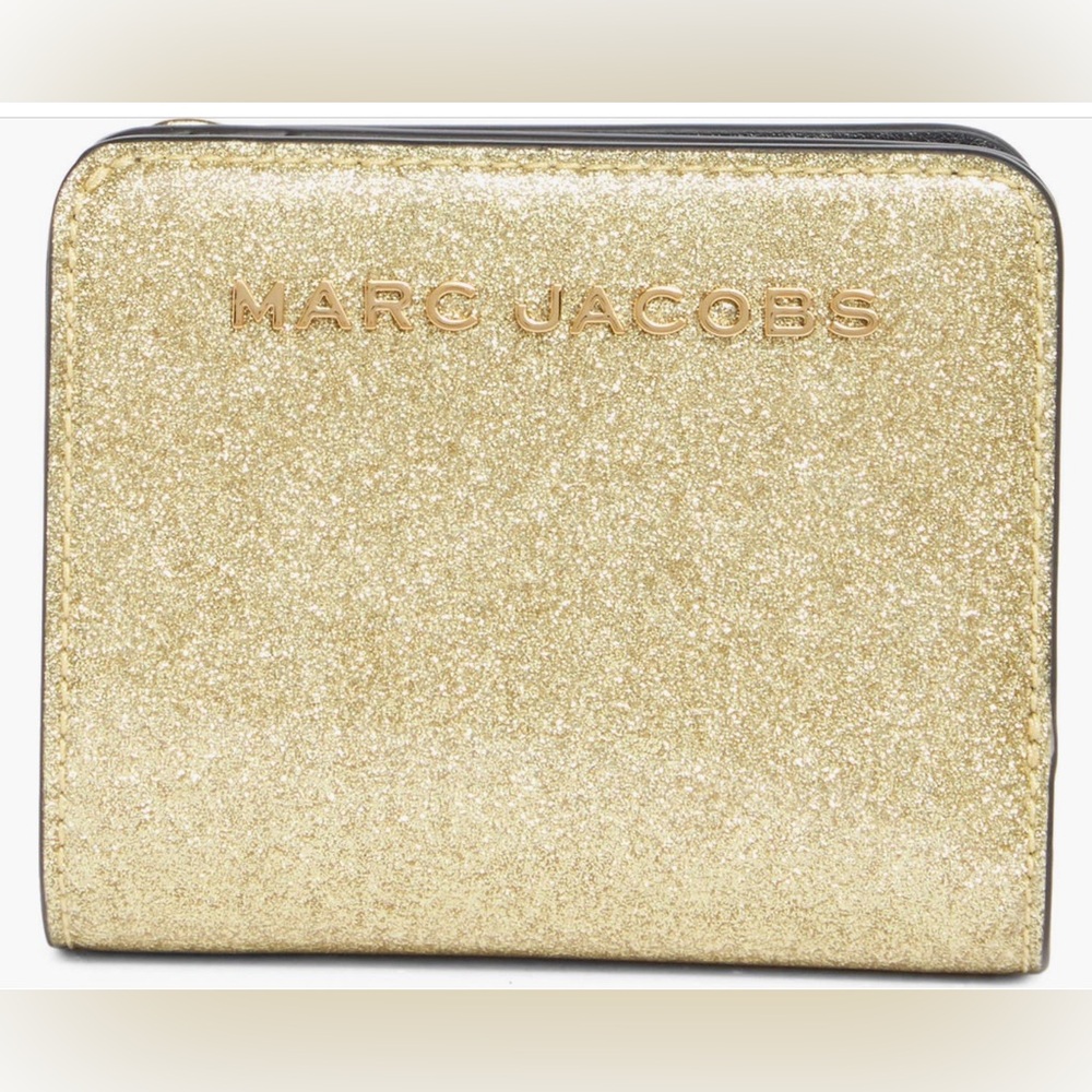 NWT Marc Jacobs Mini Glitter Compact Wallet in Gold